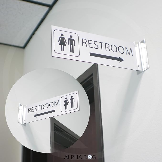 ALPHA DOG SIGNS Corridor Projecting Hallway Bathroom Sign, Left Arrow, - Image 4