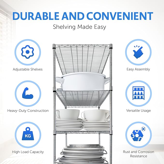 4000 LBS Heavy Duty Wire Rack 48 x 18 x 76, 5-Tier NSF Commercial Rolling Rack - Image 4