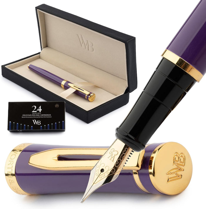Wordsworth & Black Luxury Fountain Pen Set for Writing, Medium Nib, Purple