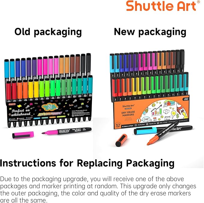 Shuttle Art Dry Erase Markers, 32 Pack 16 Colors Magnetic Whiteboard Markers - Image 2