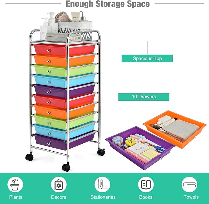 Giantex 10 Drawer Rolling Storage Cart Scrapbook Paper Office School Organizer - Image 5