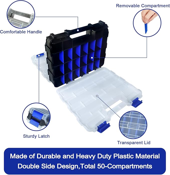 Tools Organizer Box Small Parts Storage Box 50-Compartment Double Side Hardware - Image 2