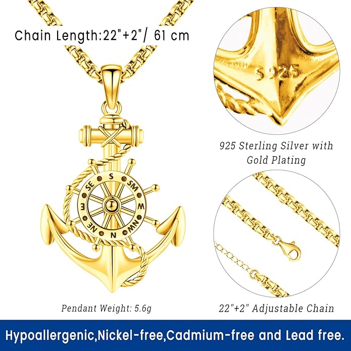Compass Necklace for Women Men 925 Sterling Silver Pendant Urn Necklaces for - Image 3