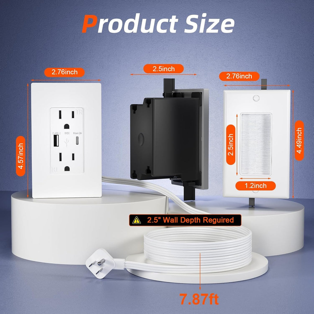 in Wall Cable Management Kit,2AC+USB-a+USB-c,in Wall Power Kit for Unreachabl...