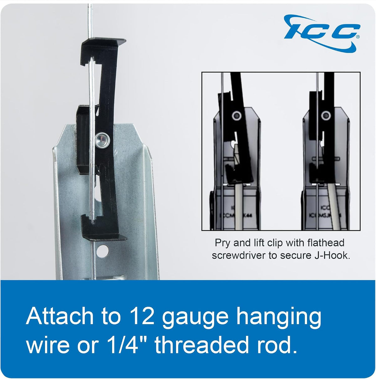 ICC 2-Inch Batwing J Hook Cable Management, Retainer Clip, 25-Pack