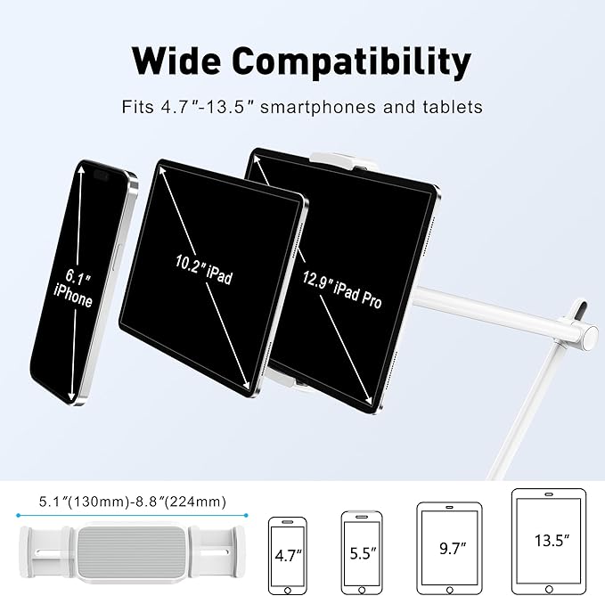 AboveTEK Tablet Stand Holder for Desk & Bed, Aluminum iPad Holder Arm - Image 3