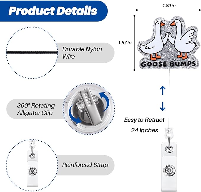 Goose Bumps Funny Nurse Badge Reel, Retractable ID Card Badge Holder, Name Tag - Image 4