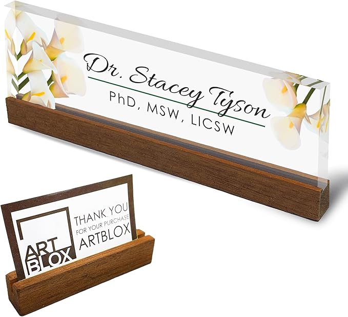 Artblox Personalized Office Desk Name Plate and Business Card Holder | Clear by Artblox