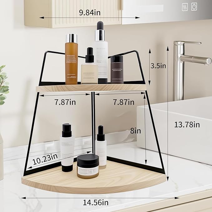 2 Tier Bathroom Counter Organizer, Standing Rack Cosmetic Holder, Wood Bathroom - Image 9