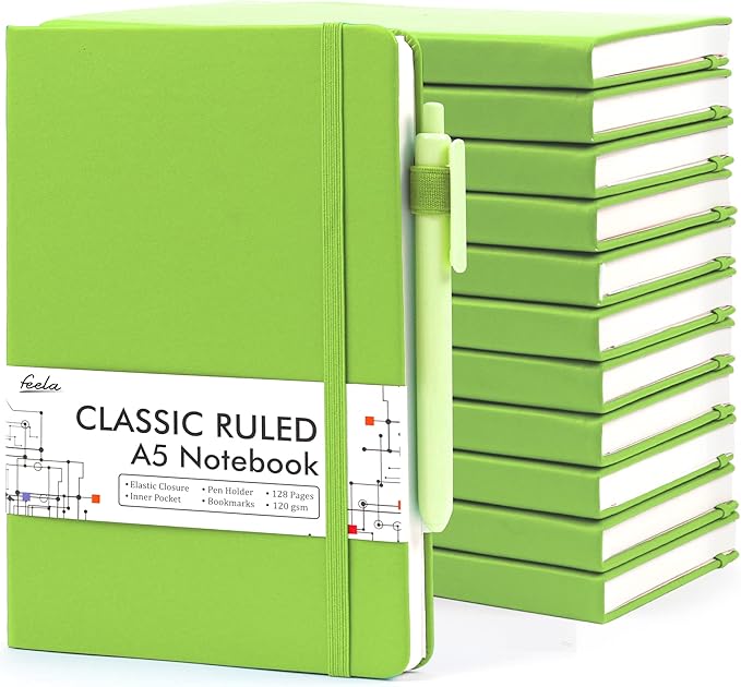 feela 12 Pack Notebooks Journals Bulk, Hardcover Notebook Classic Ruled Lined by feela