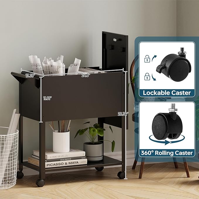MIIIKO Mobile File Cart with Lock, Rolling File Cabinet Hanging Letter/Legal - Image 6