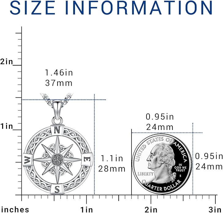 Compass Necklace for Women Men 925 Sterling Silver Pendant Urn Necklaces for - Image 3