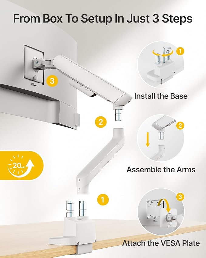 monTEK Dual Monitor Arm with USB, Mechanical Spring Monitor Arm - Image 5