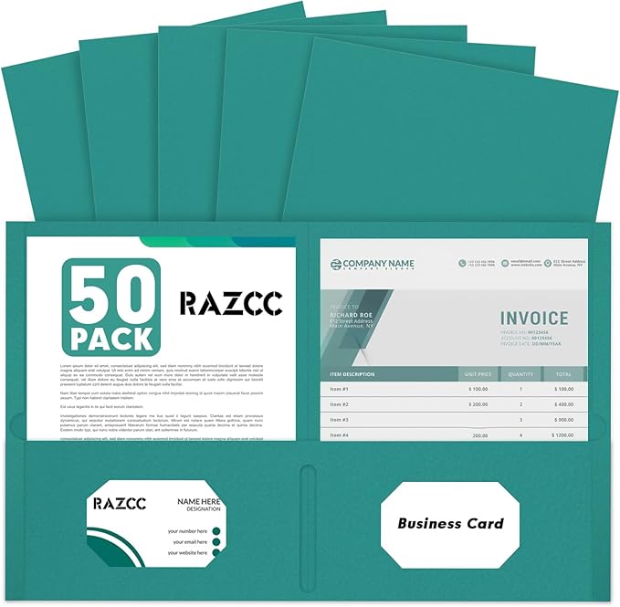 Two Pocket Folders, RAZCC 50 Pack 2 Pocket Folders Fit Letter Size Paper by RAZCC