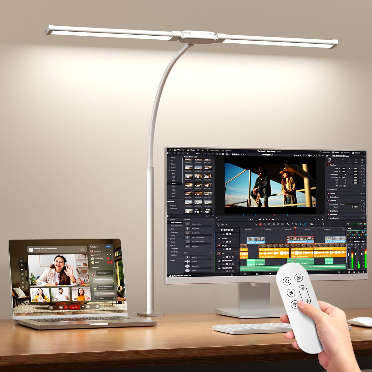 SKYLEO LED Desk Lamp with Clamp - Double Head Desk Light with Remote and Touc...