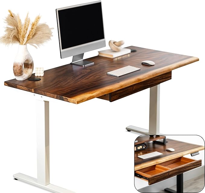 Standing Desk with Drawer – Walnut Solid Wood Desk, Natural Live Edge, by ModernWoodStyle