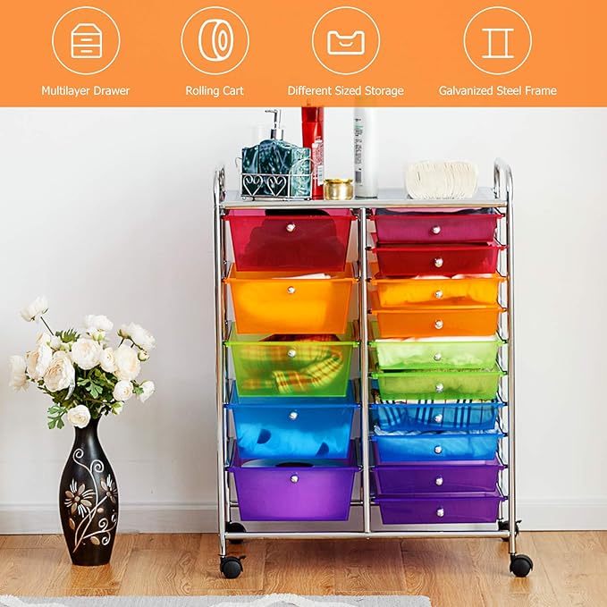 GOFLAME 15-Drawer Rolling Storage Cart, Craft Storage Cart - Image 4