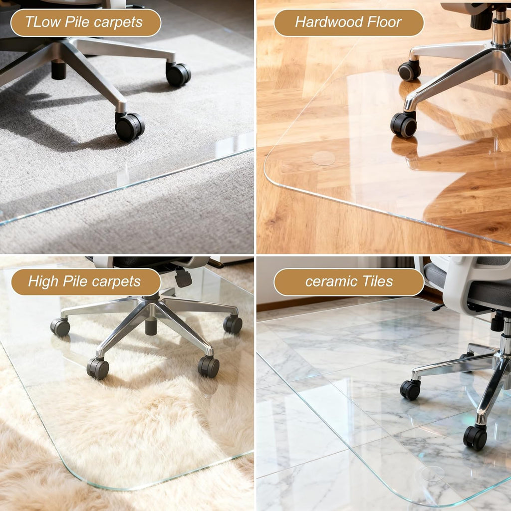 Vicwe Glass Chair Mat for Carpet, 32"x48" Tempered Glass Office Chair Mat | 1/5" Thick,Heavy Duty Chair Mat with Rounded and Polished Edges,Smooth Glide for Carpet & Hardwood Floor Protection,Ship Flat