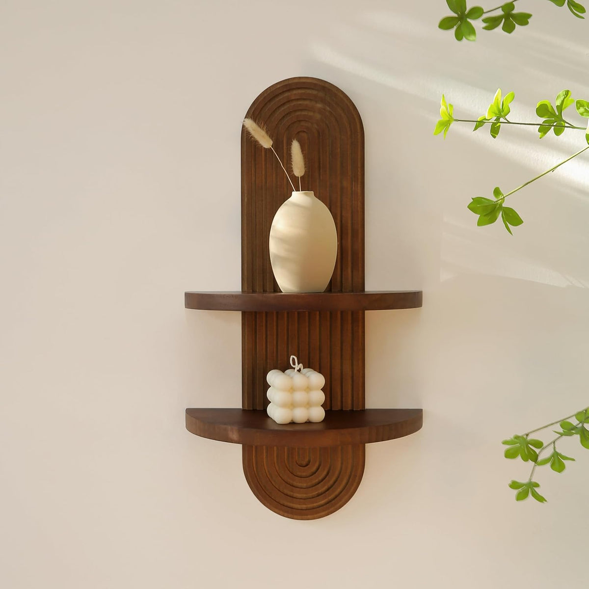 GRID FORTE Mid-Century Wall Double Shelves with Arched Wood Design