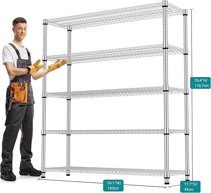 M MZG 5 Tiers Shelf 3300 lbs Steel Storage Shelving Utility Shelving Unit Steel - Image 3