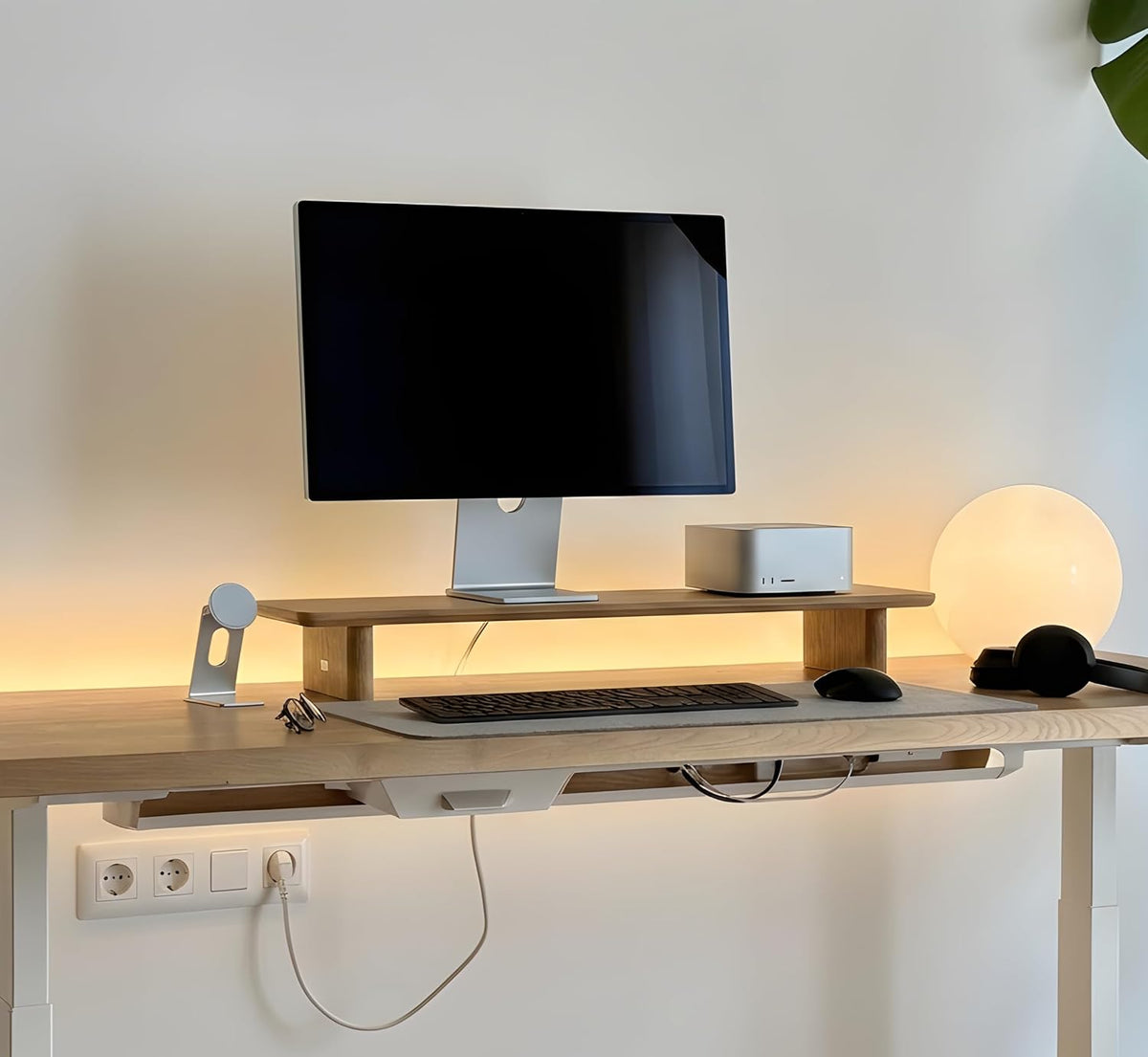 White Oak Single Monitor Stand Riser - 31.5" Wooden Monitor Stand for iM...