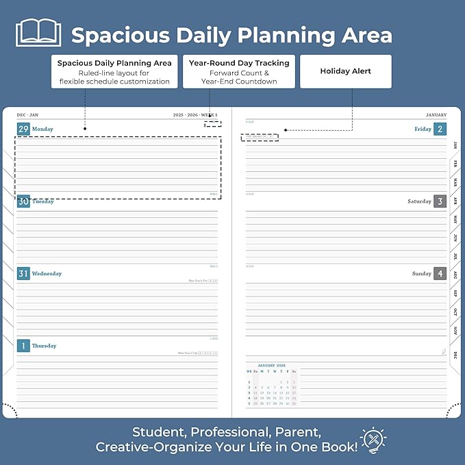 IN-LUXPRO Planner 2026 Daily Weekly and Monthly, 11.5"x8.5", 12 Months Spiral - Image 3