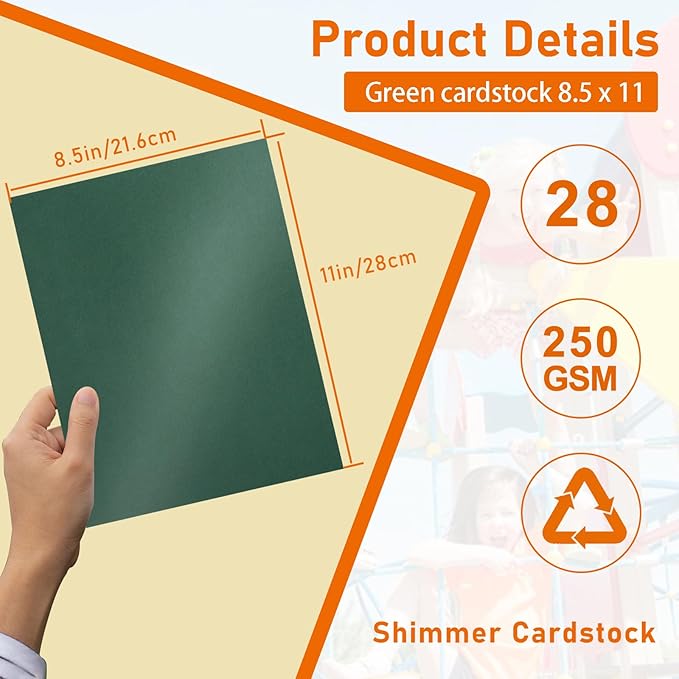 28 Sheets Dark Green Shimmer Cardstock 8.5 x 11 Craft Paper, 92lb Heavyweight - Image 2