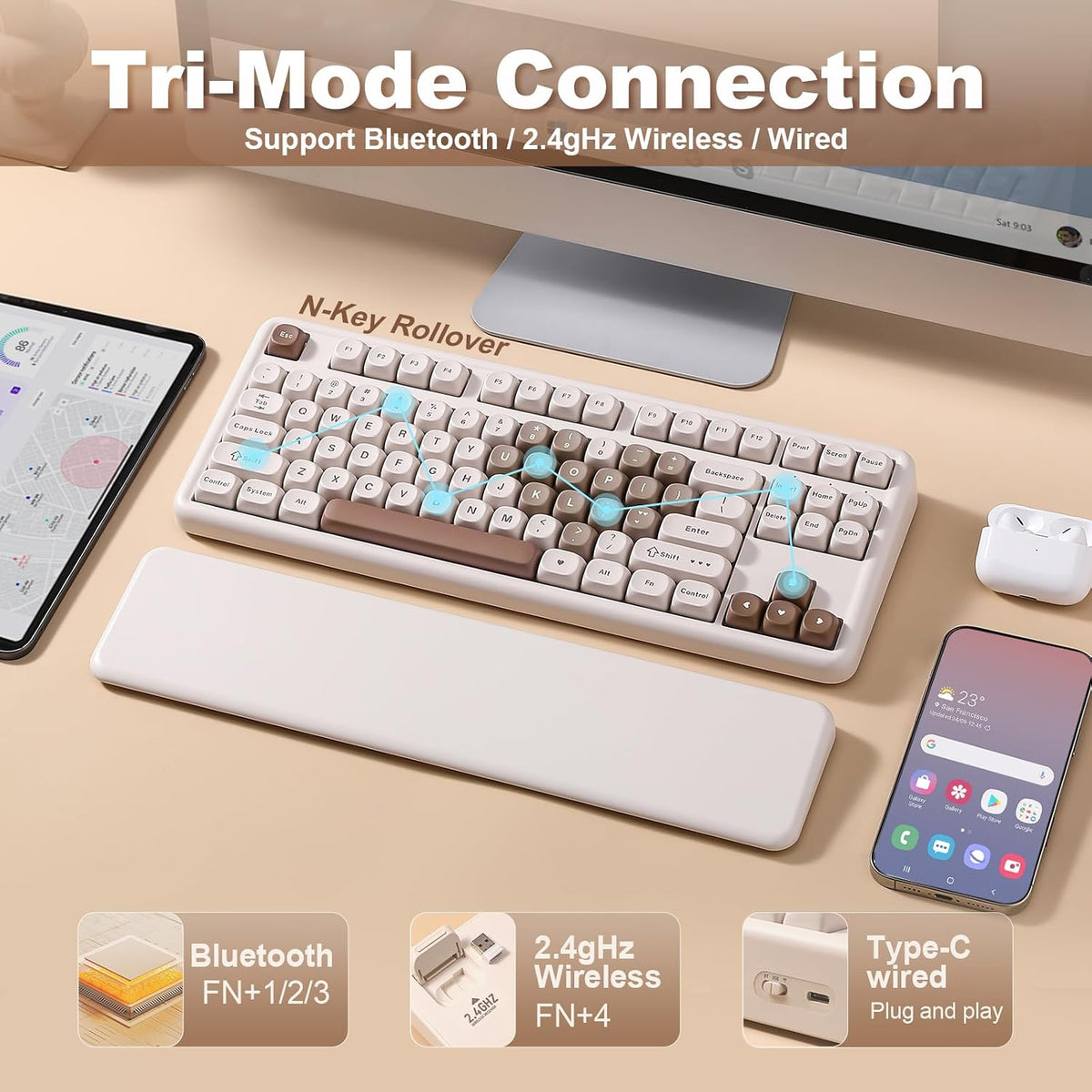 YUNZII B87 TKL Wireless Mechanical Keyboard (Brown Heart,Cocoa V2)