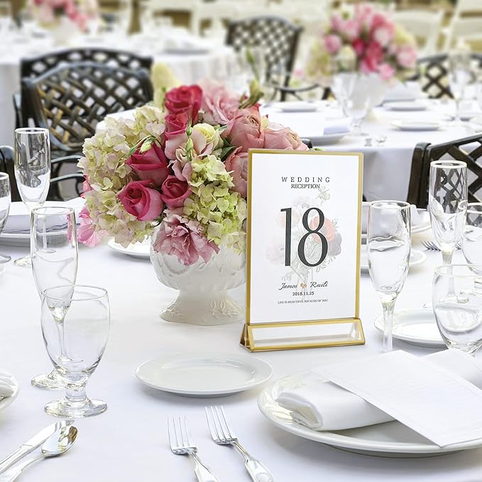 Smarpau 4x6 Gold Acrylic Sign Holder Table Number Holders 8 Pack Vertical - Image 6