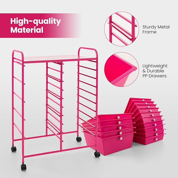 HAPPYGRILL 15-Drawer Rolling Cart, Storage Carts - Image 5