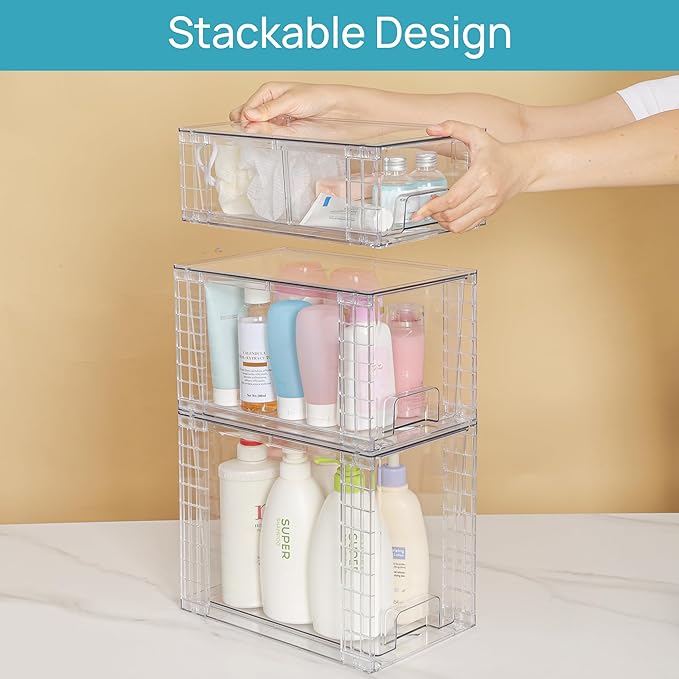 Vtopmart 3 Pack Clear Stackable Storage Drawers, Plastic Drawers - Image 8