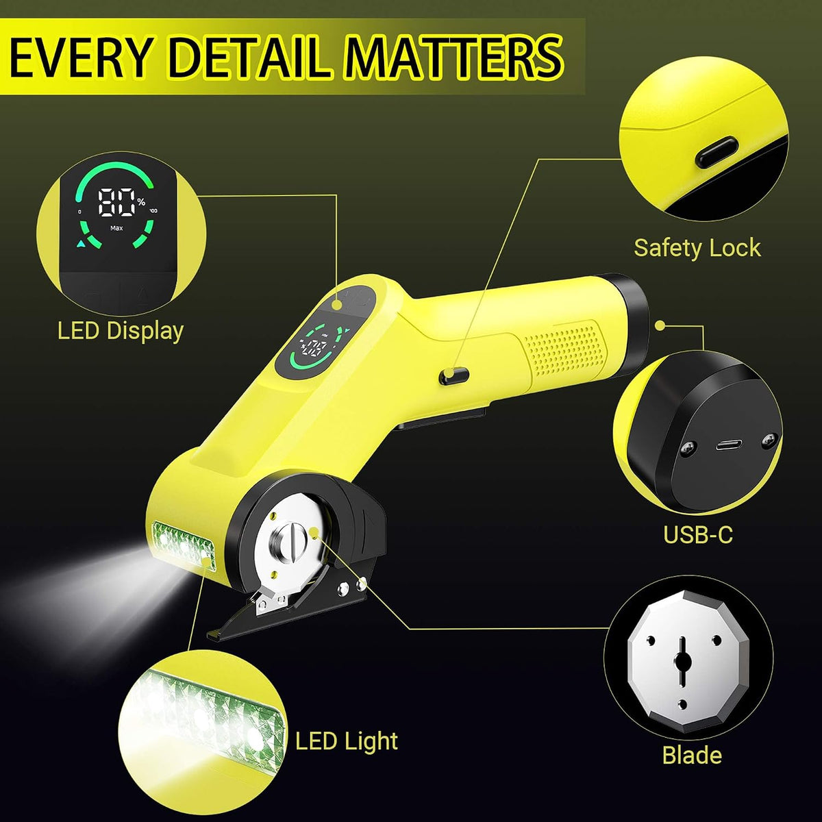 Electric Cardboard Cutter, 0.48" Max Cutting Thickness,7.4V Brushless Motor