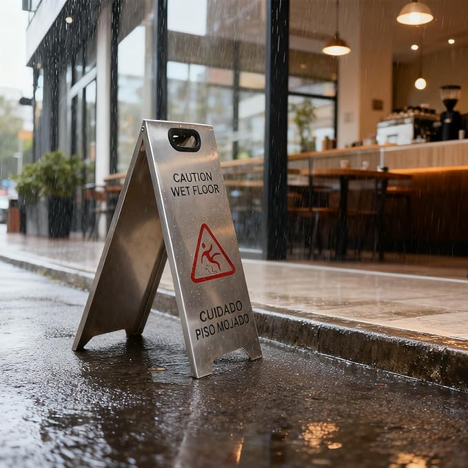 Kerty 4 Pack Stainless Steel Wet Floor Sign, 24 Inch Caution Wet Floor Sign - Image 5