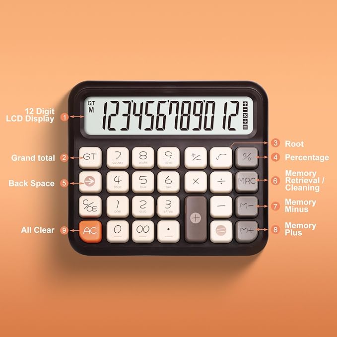 Pendancy Desk Calculator 12 Digit, Retro Cute Basic Calculator - Image 6