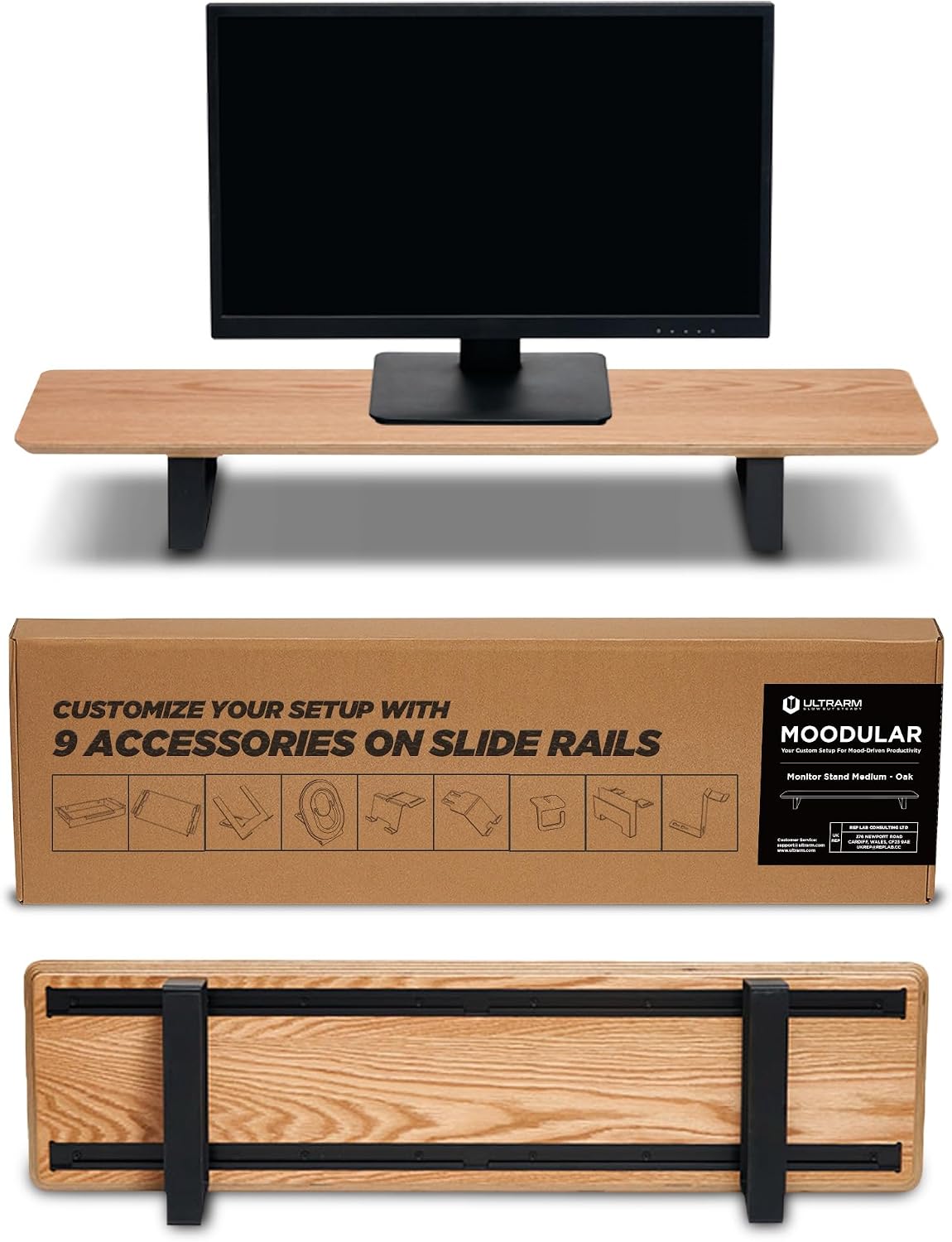 ULTRARM Moodular Wooden Monitor Stand 33.4” Desk Organizer