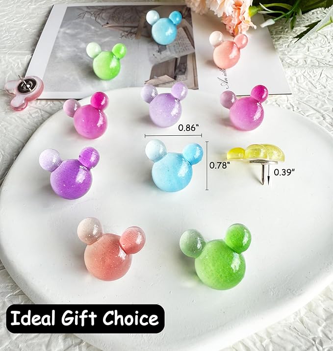 24 Pcs Thumb Tacks, Cute Push Pins, Colorful Decorative Pins, Mouse Tacks - Image 2
