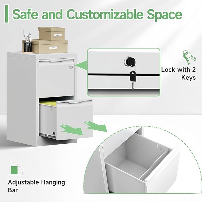 2-Drawer File Cabinet with Lock, Metal Vertical Filing Cabinets - Image 5