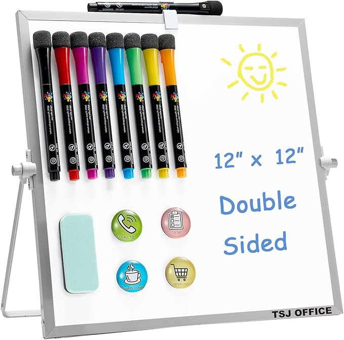 Small Magnetic Desktop White Board – 12 x 12 inches Mini Portable Dry Erase by TSJOFFICE