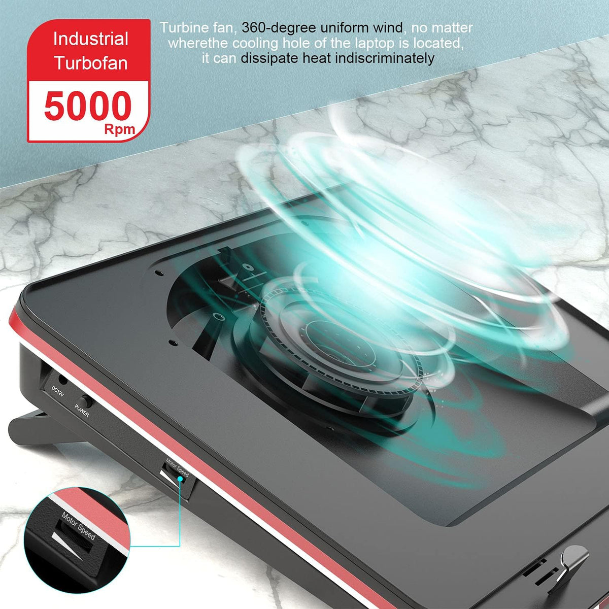 IETS GT500 Powerful Turbo-Fan (5000 RPM) Laptop Cooling Pad with Infinitely V...