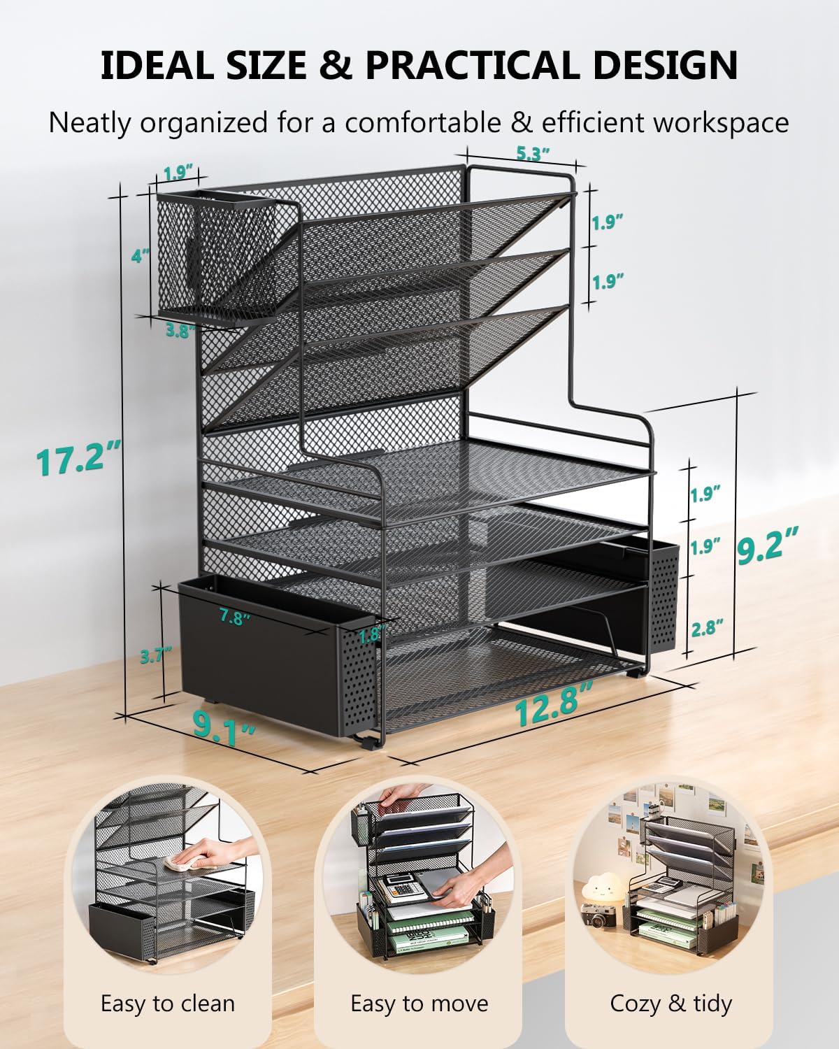 WALI Desk File Organizer, 7 Tier Desktop Paper Letter Tray Organizer with Dra...