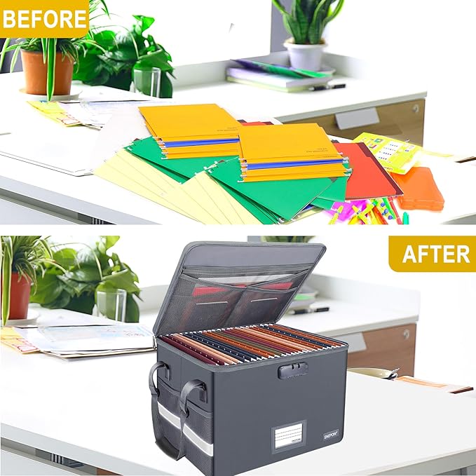 ENGPOW File Box with Lock, Fireproof Document Box with Zipper Lid, Collapsible - Image 6