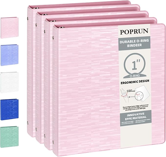 POPRUN 3 Ring Binder 1 Inch, Holds 175 Sheets of 8.5 x 11 Paper, Extra Durable by POPRUN