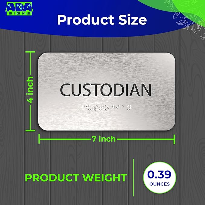ADASigns Custodian Closet Sign 7" W x 4" H Durable Brushed Aluminum - Image 3