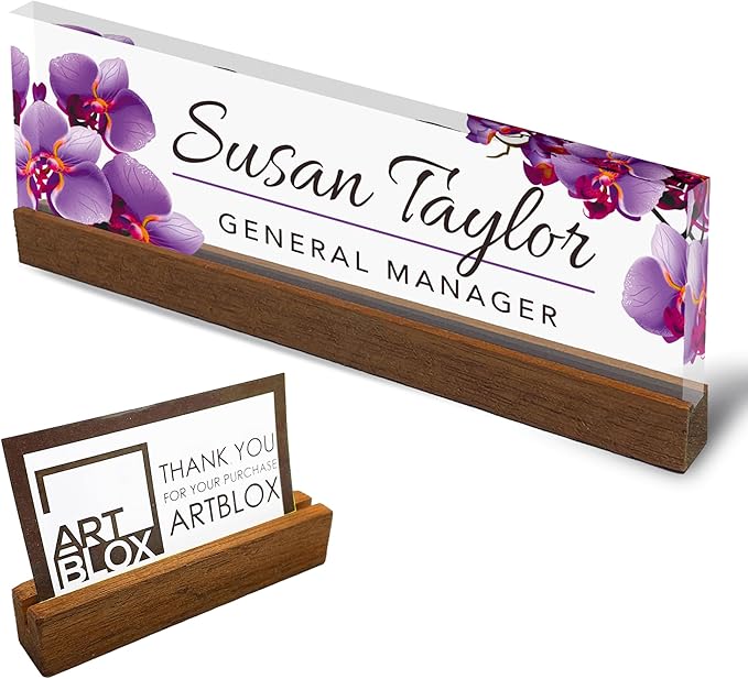 Artblox Personalized Office Desk Name Plate and Business Card Holder | Clear by Artblox
