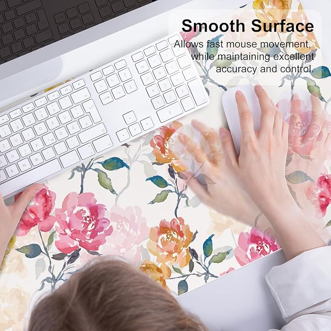 QIYI Floral Mouse Pad, Watercolor Flowers Desk Mat - Image 4