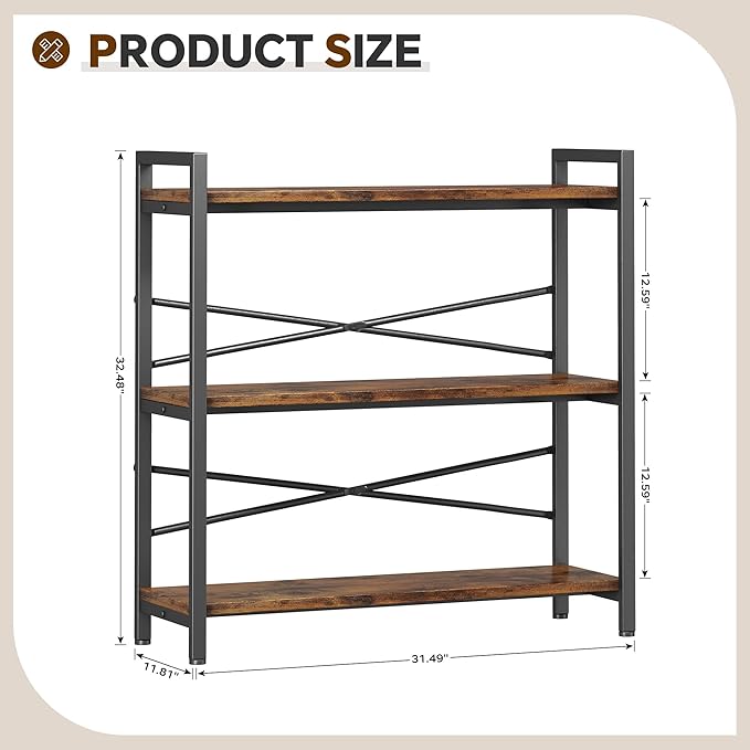 Book Shelf, 3 Tier Bookshelf 31.49" Width, Book Shelf Storage and Organization - Image 3