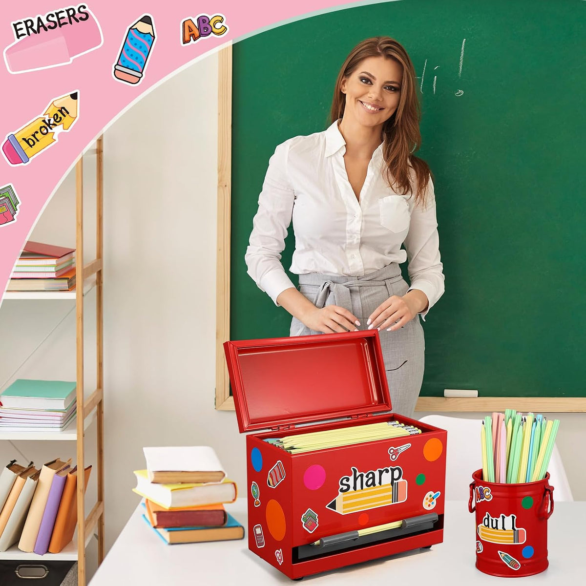 Mifoci 8 Pcs Pencil Dispenser for Classroom Stainless Steel, Red