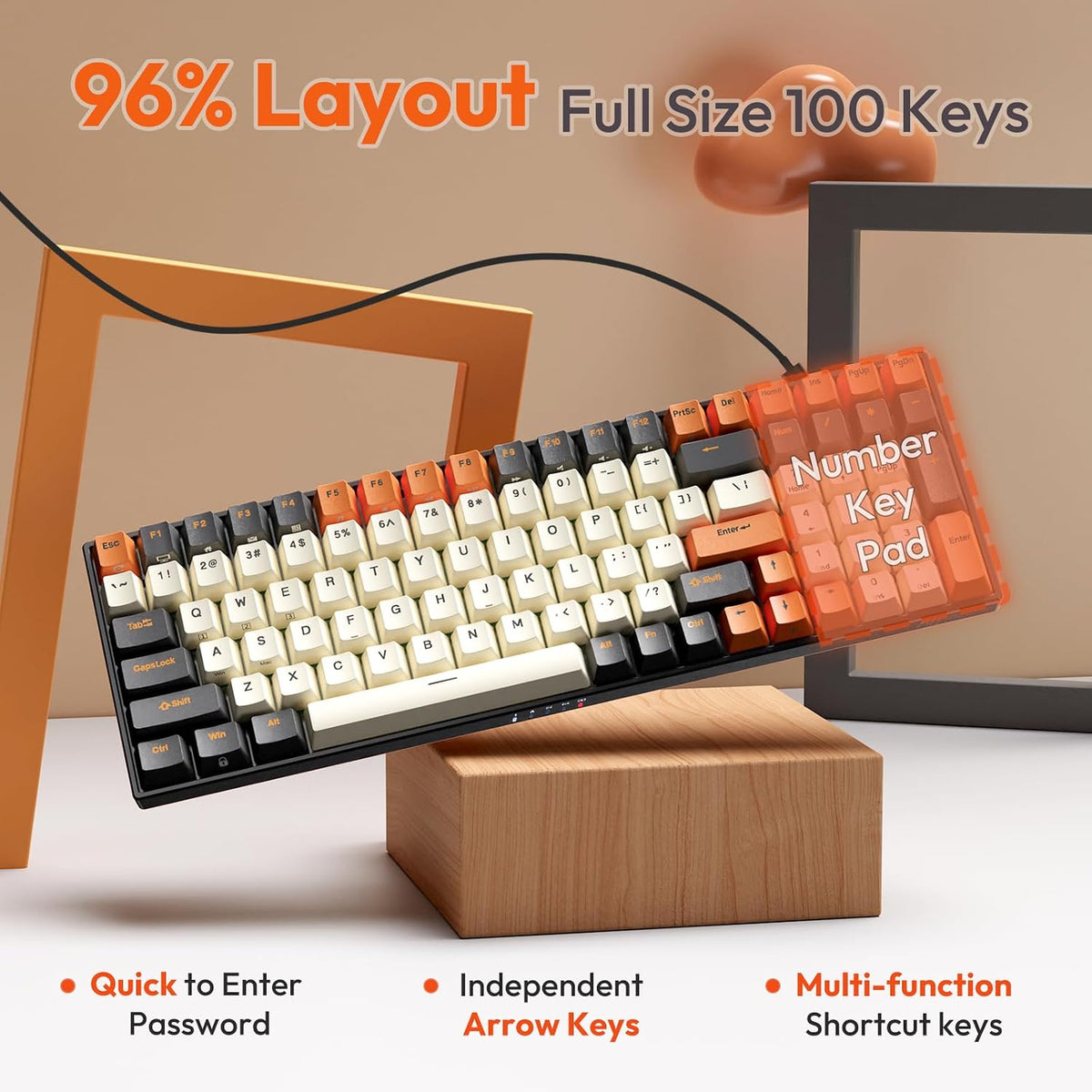 RK ROYAL KLUDGE RK100 Wireless Mechanical Keyboard RGB Backlit Bluetooth5.1/2...