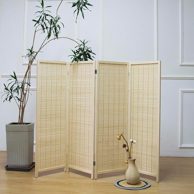 Furnnylane 4 Panel Short Room Divider Screen, Small Bamboo Panel Divider - Image 2