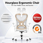 Ergonomic Office Chair for Back & Neck Pain Relief, Virgin Foam Seat, 2D Adjustable Lumbar & 3D Headrest, Tilt & Rock for Relaxation, Ideal for Long Sitting Comfort, White/Gold